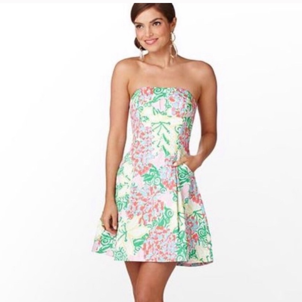 Lilly Pulitzer Strapless Dress in Pink and Green Floral